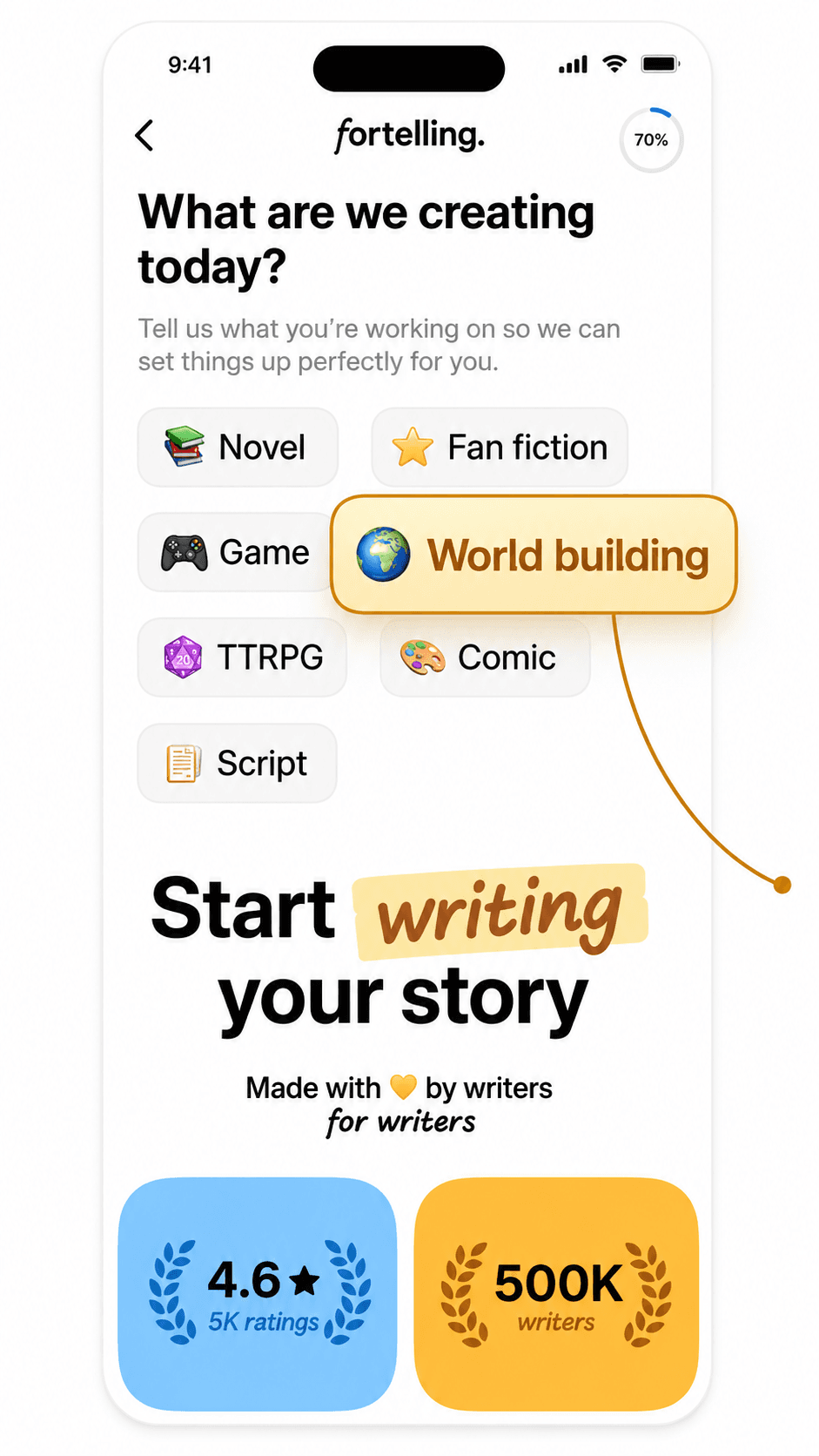 Fortelling App Store screenshot style