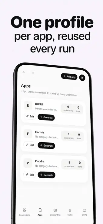 One profile per app, reused every run, Formbud style